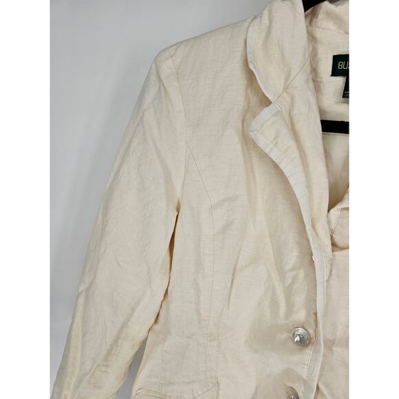 Bushwacker Women's White Long Sleeve Collared Button Down Linen Jacket Size 12 - Picture 2 of 4